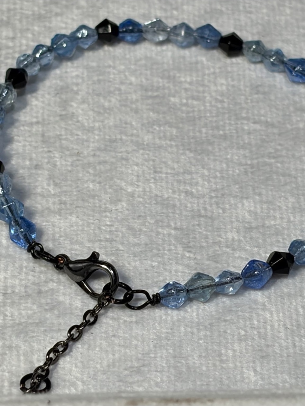 Blue Faceted Crystal Bead Bracelet with Black Clasp -